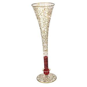Vintage Pier 1 Import FLUTED CHAMPAGNE Barware Ruby Gold Blown Glass 10 inch P1C